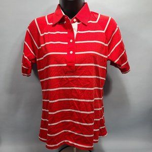 Lady La Mode Red White Stripe Polo Golf Shirt Women's Size Medium